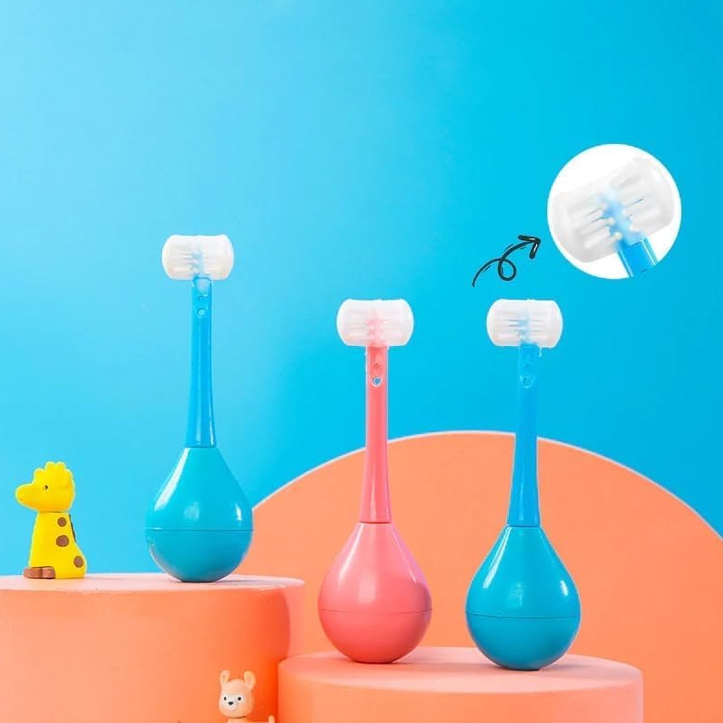 Toddler Toothbrush - Soft Bristle Toothbrush - 3-sided Training Toothbrush With Silicone Head Inverted Cleaning Toothbrush For Aged 2-12 Childrens Cleaning (1 Pc) - Happy Price - Image 2