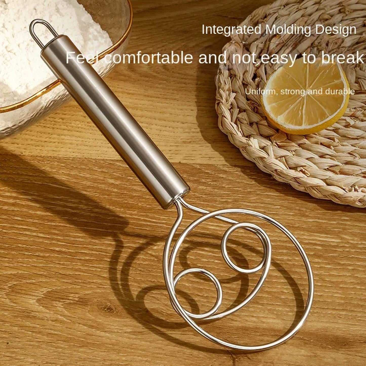 Dough Whisk Premium Stainless Steel Dutch Whisk Dough Hand Mixer Artisan Blender For Egg Bread Cake Pastry Pizza Dough - Perfect Baking Tools Whisking Tirring Kitchen Tools (1 Pc) - Happy Price - Image 6
