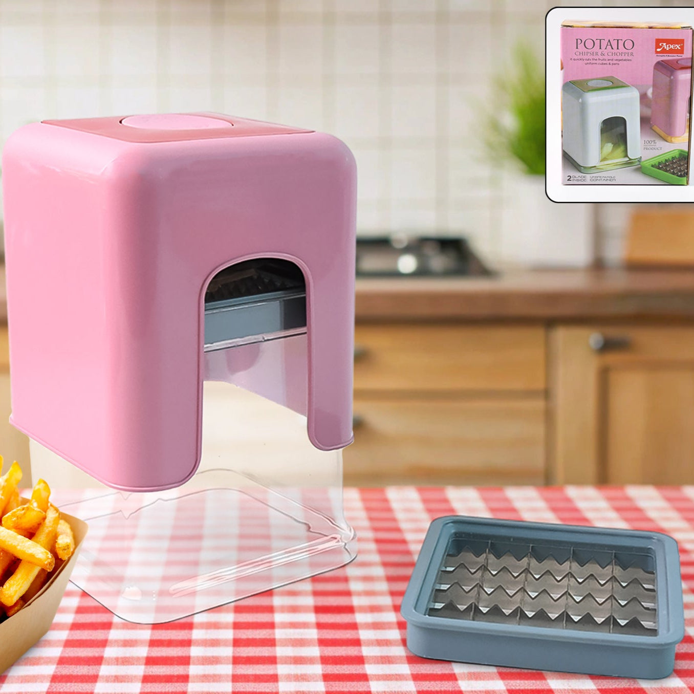Apex Heavy Duty Potato Chipser  Vegetable Chopper With Dual Blade Set - Happy Price - Image 1
