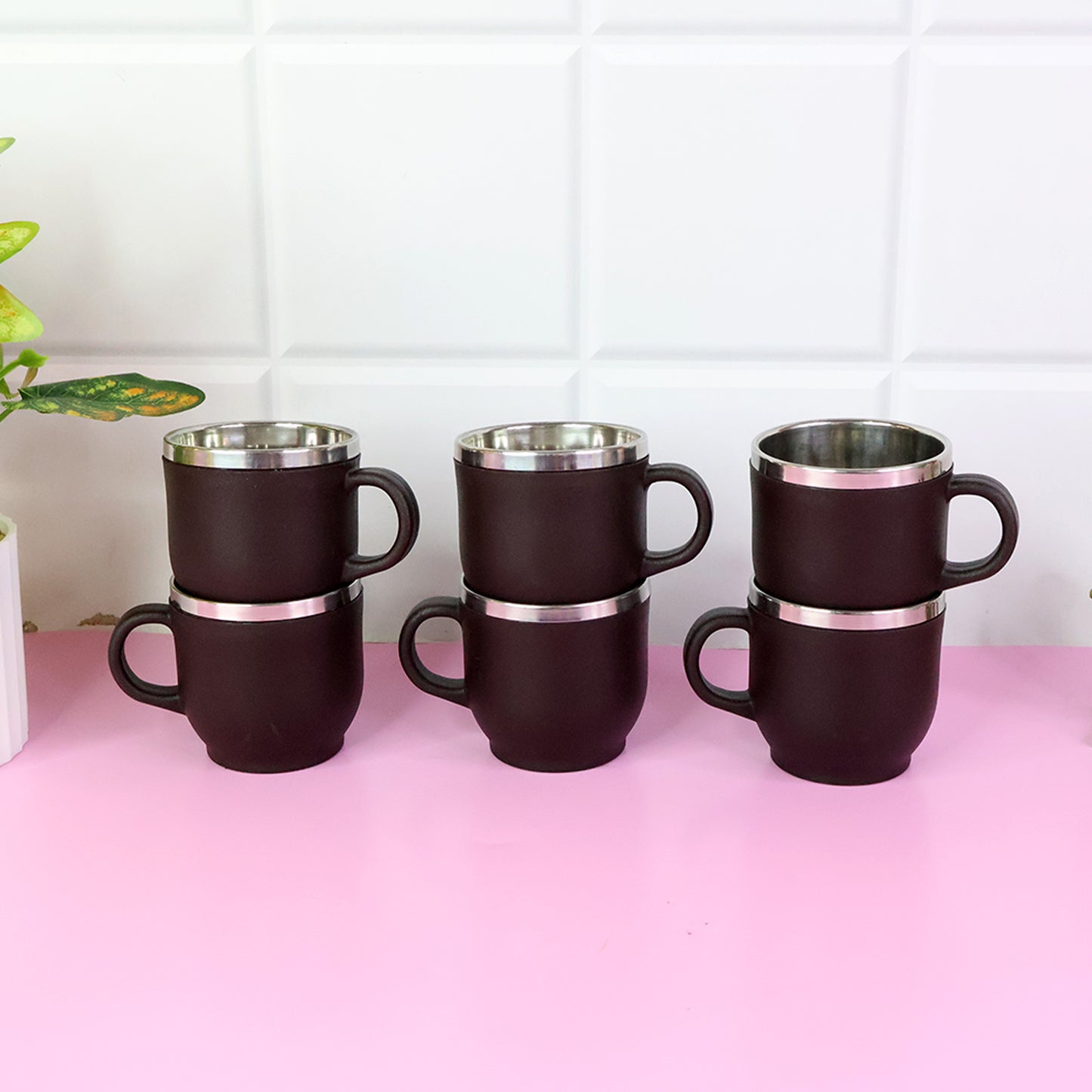 Apex 6 Pc Double Wall Stainless Steel Cappuccino Mugs Set, 100 ML Each, Brown Finish - Happy Price - Image 6