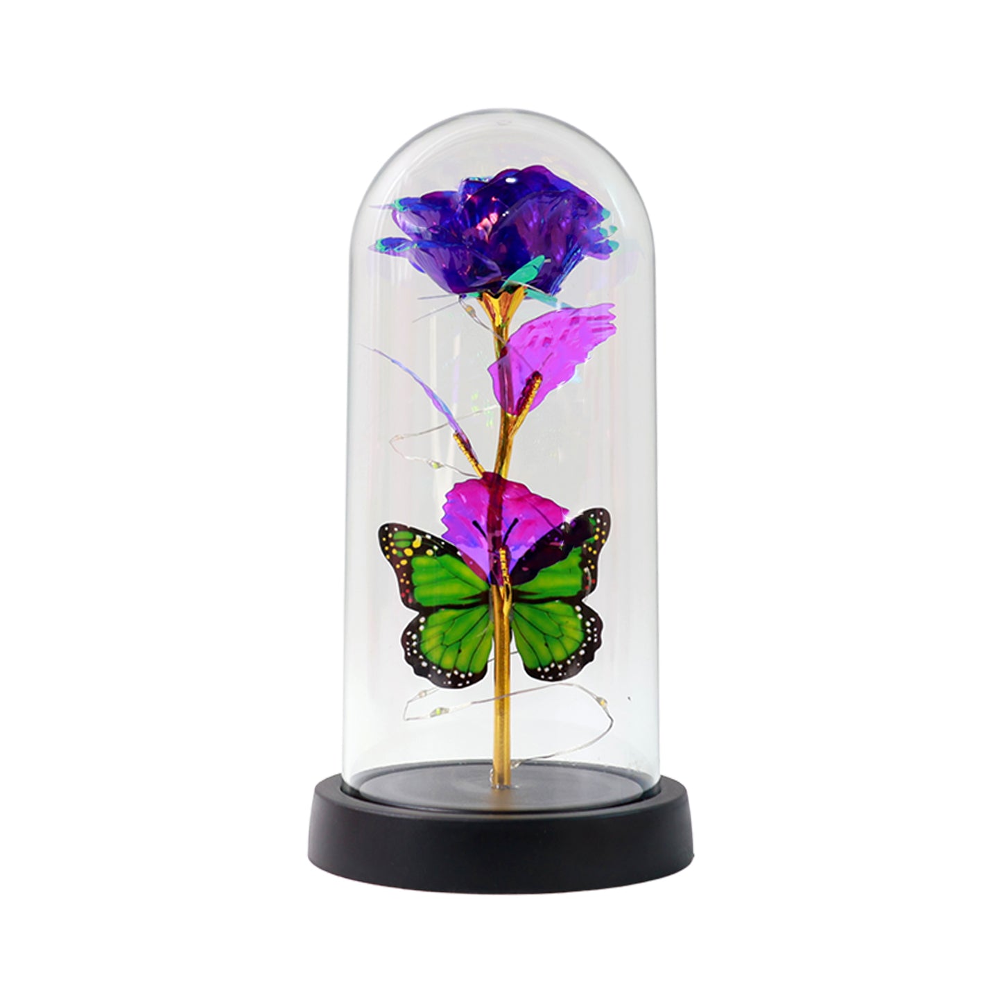 Led Preserved Rose With Colorful Butterfly In Plastic Dome (1 Pc  Mix Color) - Happy Price - Image 2
