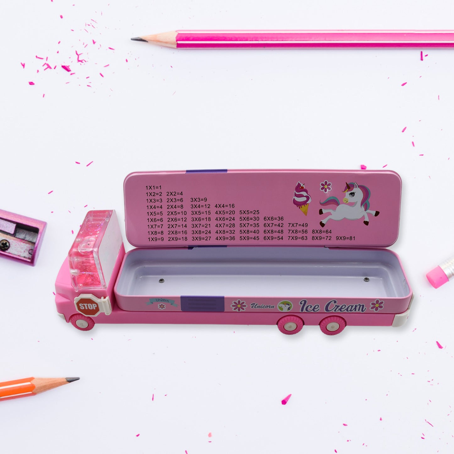 Double Decker Magic Ice Cream Truck Compass Multi Level Metal Truck Compass Pencil Case With Movable Wheels  Sharpener - Happy Price - Image 3
