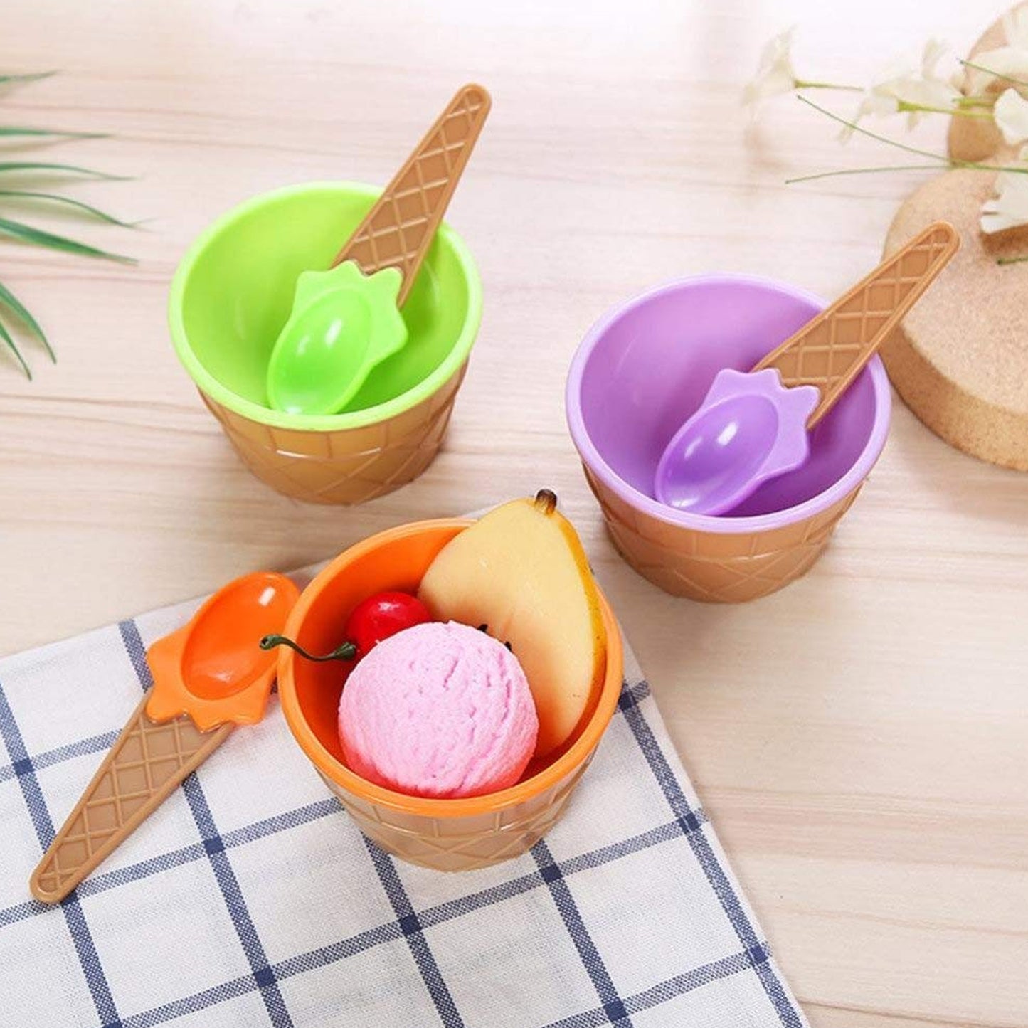Ice-cream Waffle Spoon Bowel Cup Set  Premium Ice Cream Set  Ice-cream Bowel With Spoon 2pc Couple Bowl Set - Happy Price - Image 7