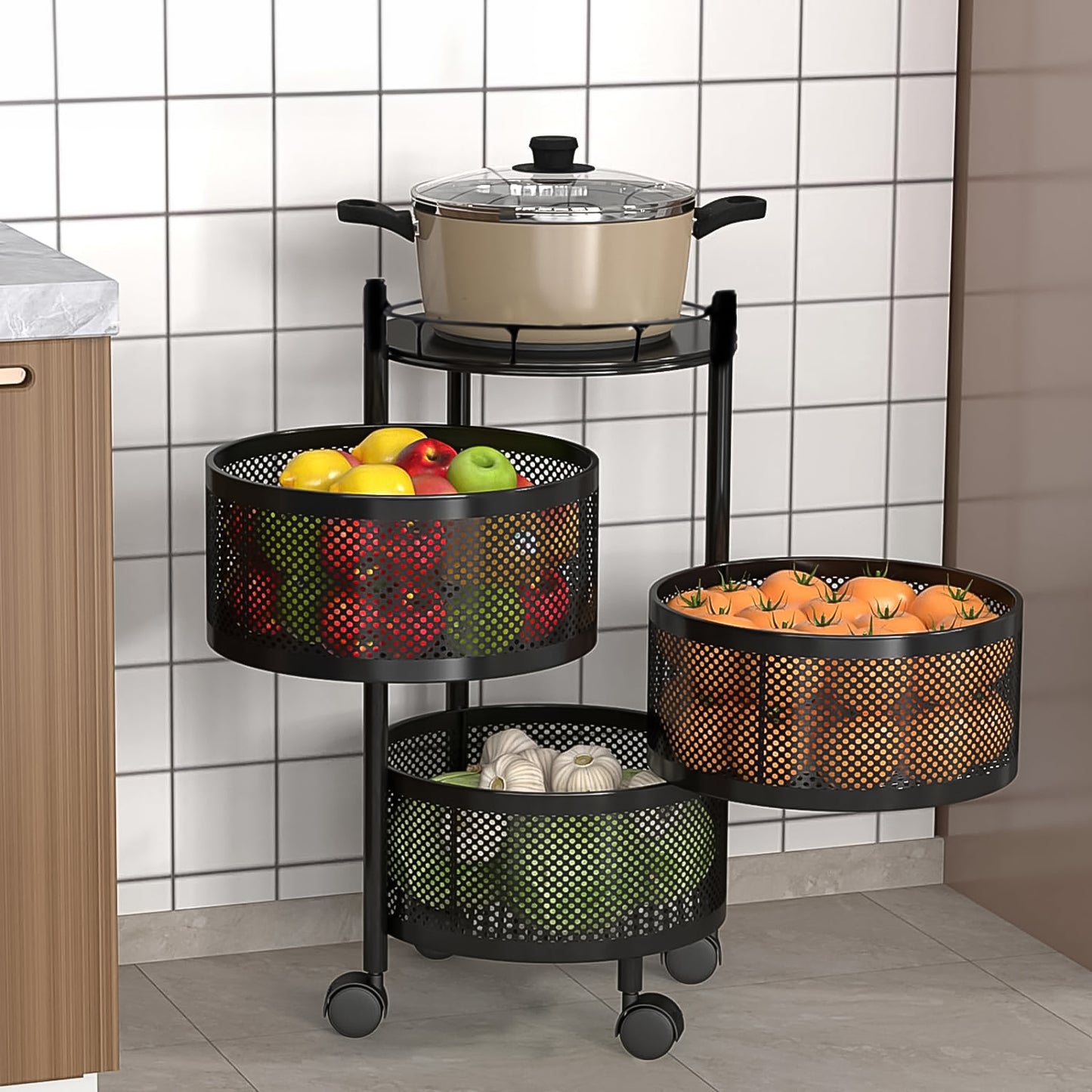 Metal Round High Quality Kitchen Trolley With Wheels (3 Layer  1 Pc) - Happy Price - Image 5