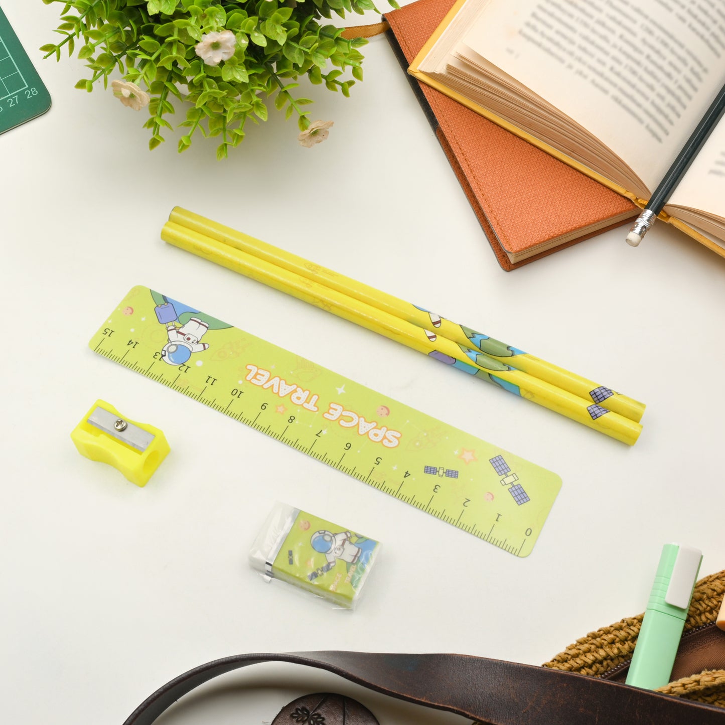 Wooden Pencil Set Stationary Set 5 In 1 Items Educational Item For School Going Kids Stationary Set For Girls Boysstationary For Schoolgift Pack For Girls Kidsbirthday Gift Kids (5 Pc Set - Happy Price - Image 2