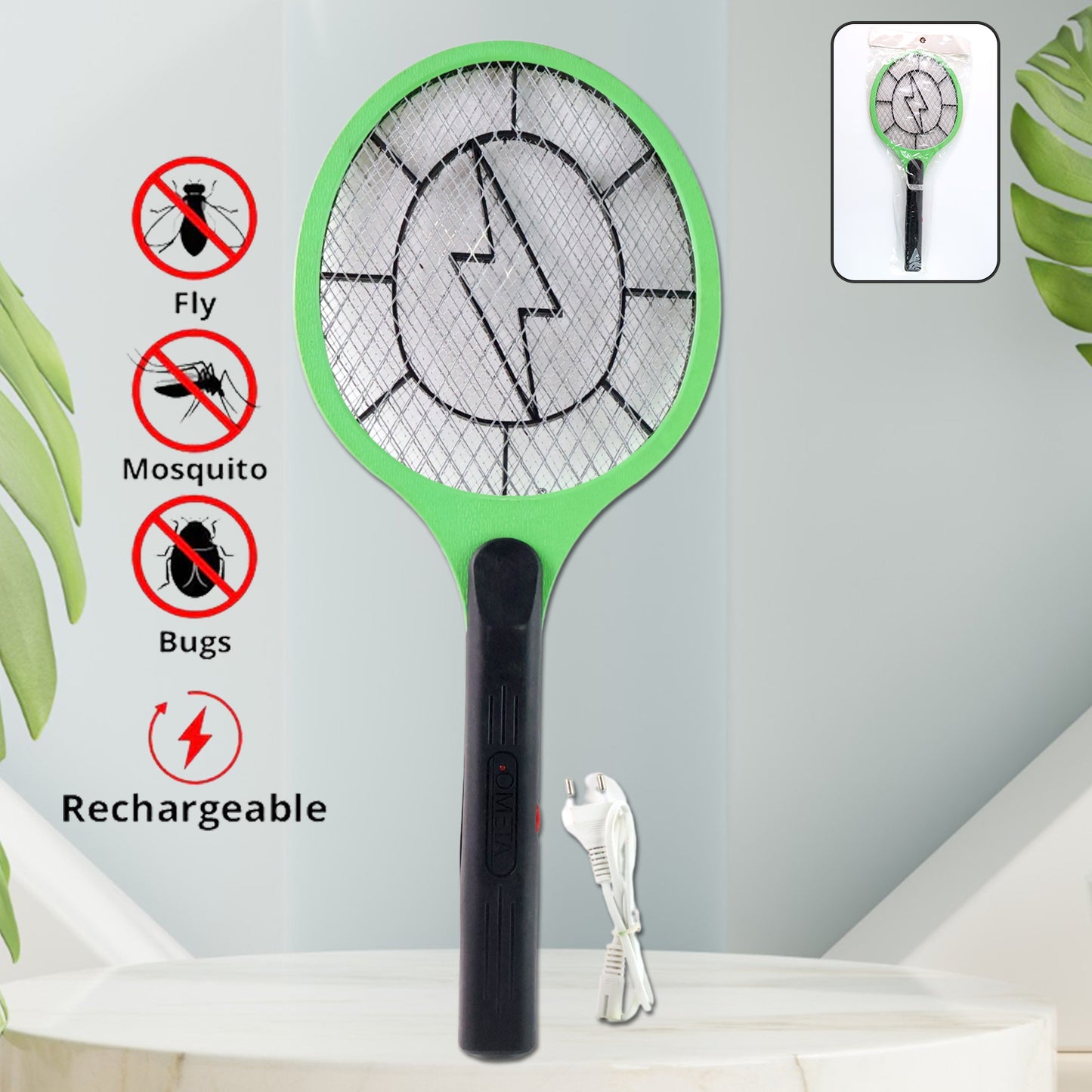 Green Rechargeable Electric Mosquito Killer Racket With Cable - Happy Price - Image 3