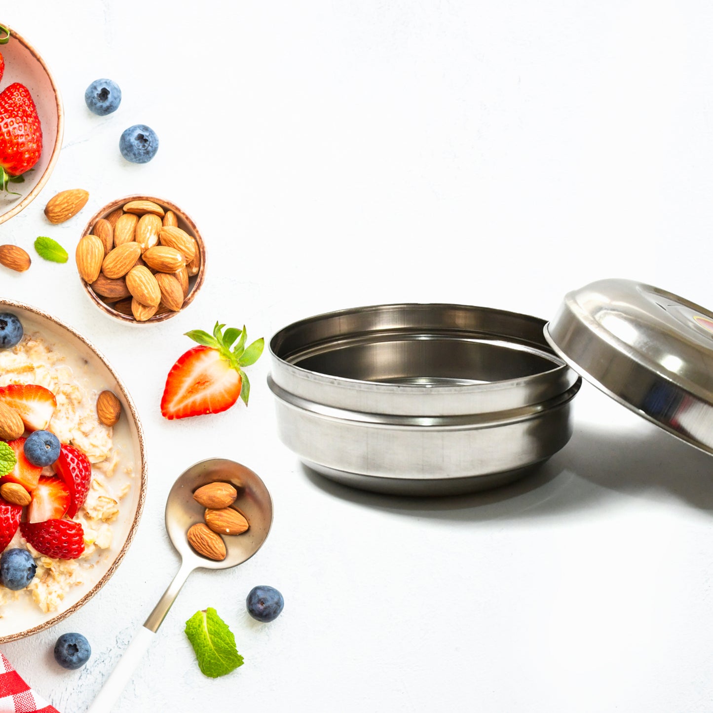 Multi-purpose Stainless Steel Round Shape Tiffin Box - Small Gift For Baby Girl And Baby Boy For Office School  Tuition  Picnic (Big) - Happy Price - Image 5