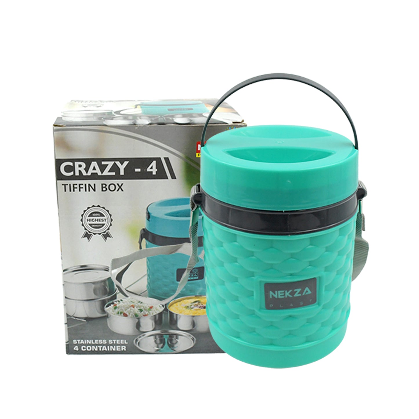 Double Wall Insulated Stainless Steel Tiffin 4 Compartment Lunch Box With Handle Stackable Stainless Steel Lunch Box  Bpa Free  Leakproofdabba For Office Home Shool Hot Outer Plastic Tiffin Box Set (1 Pc 4 Compartment) - Happy Price - Image 4