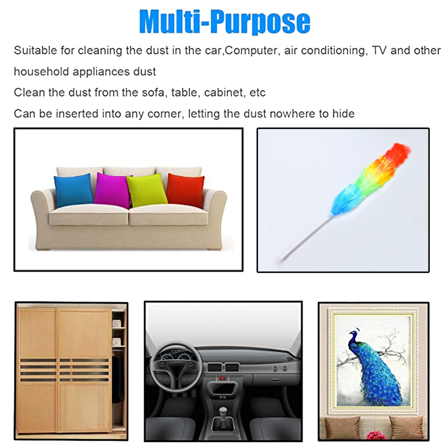 Colorful Feather Duster  Microfiber Duster For Cleaning  Dusting Stick  Dusting Brush - Happy Price - Image 5