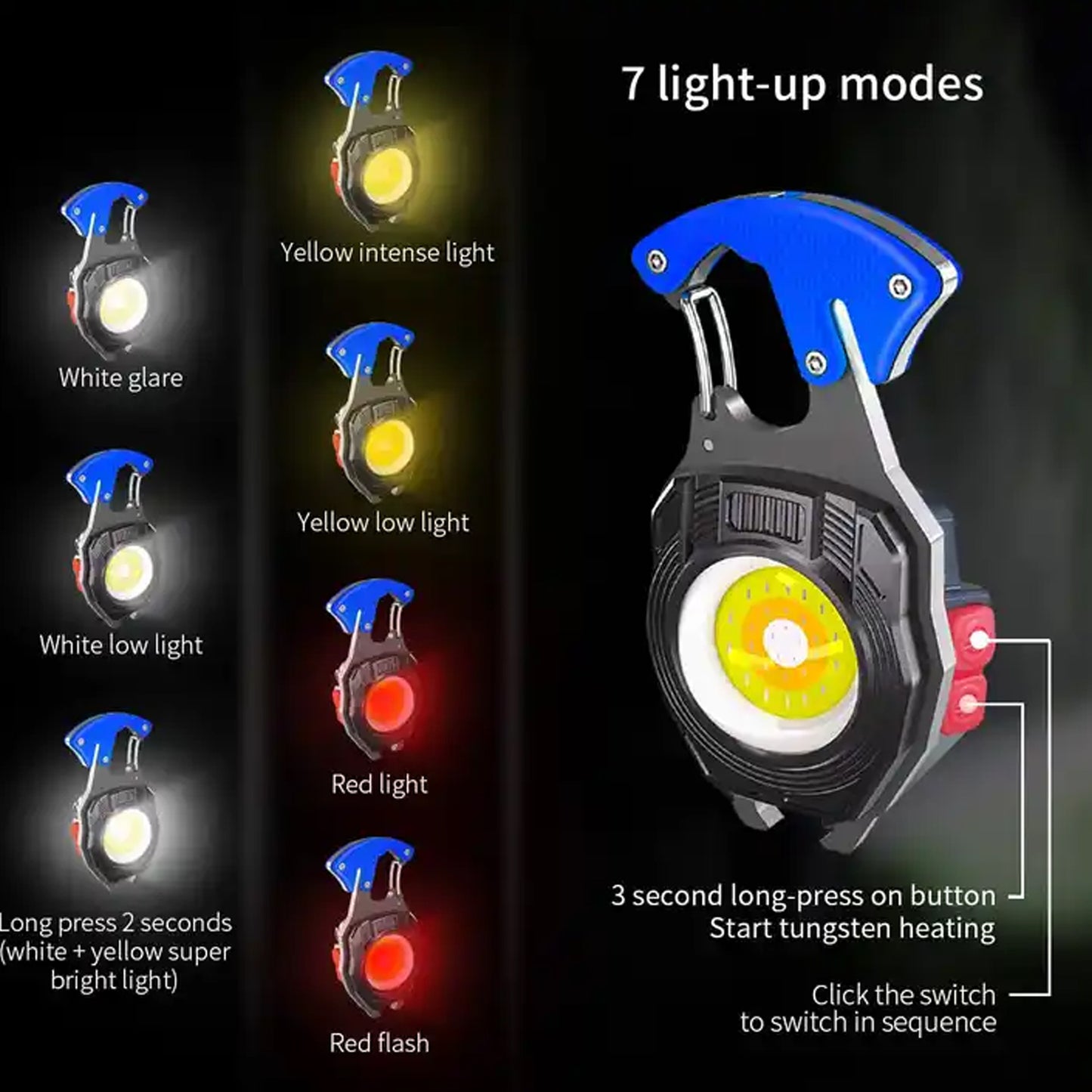 Rechargeable Keychain LED Flashlight with 6 Lighting Modes & Built-in Lighter