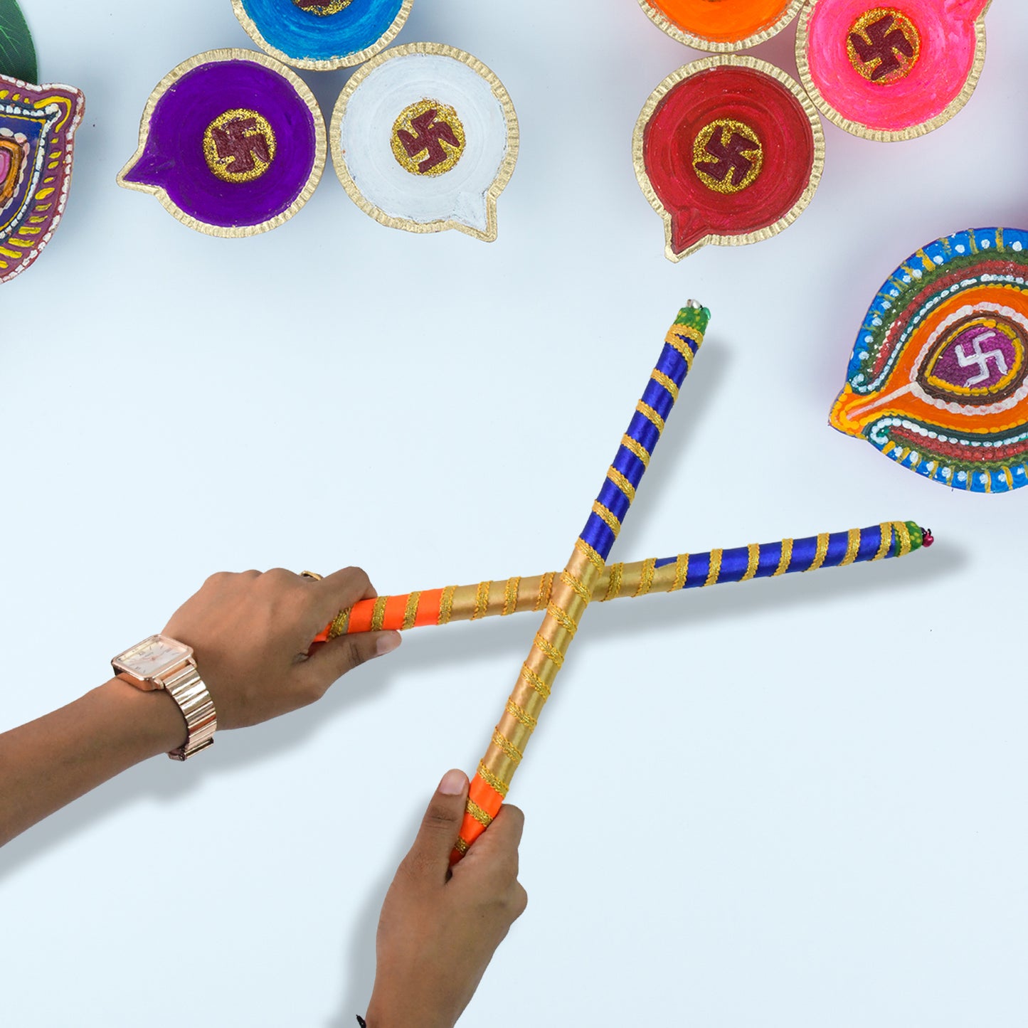 Decorative Dandiya Sticks Pair for Garba & Navratri - 2 Pcs