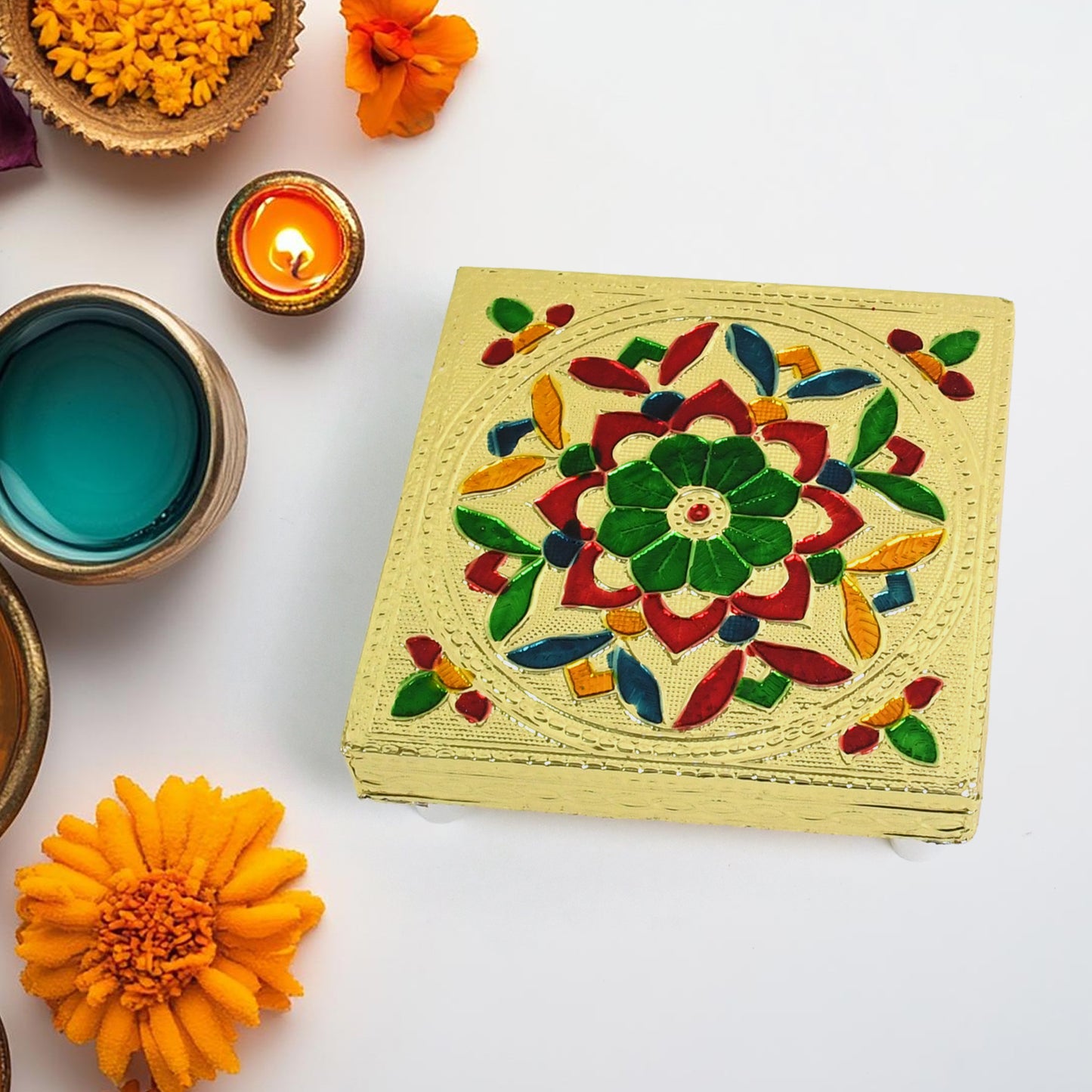 Multipurpose Traditional Decorative Design Wooden Chowkibajot (1 Pc Set) - Happy Price - Image 2