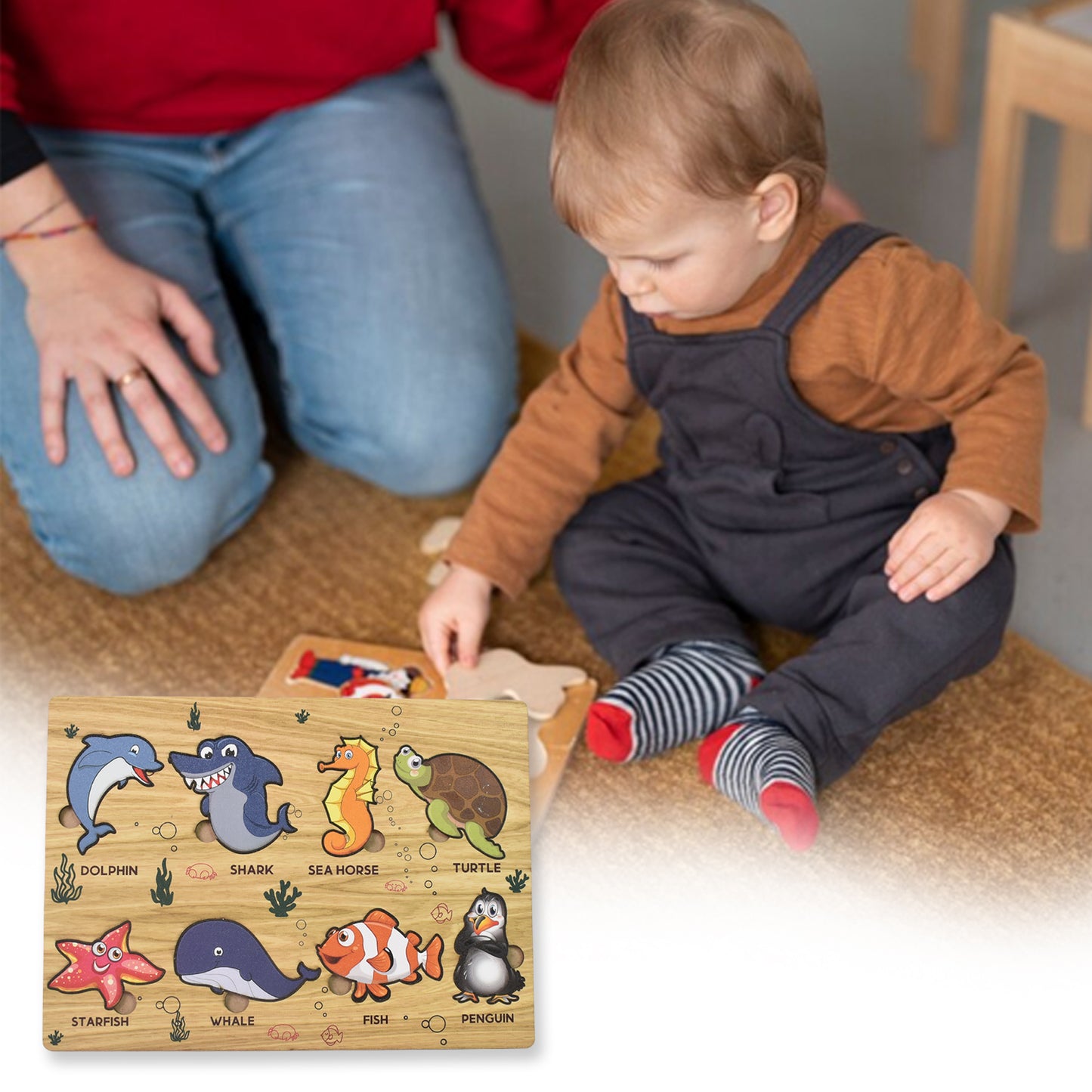 Seawater Animal Wooden Puzzle Learning Educational Board (1 Set) - Happy Price - Image 3