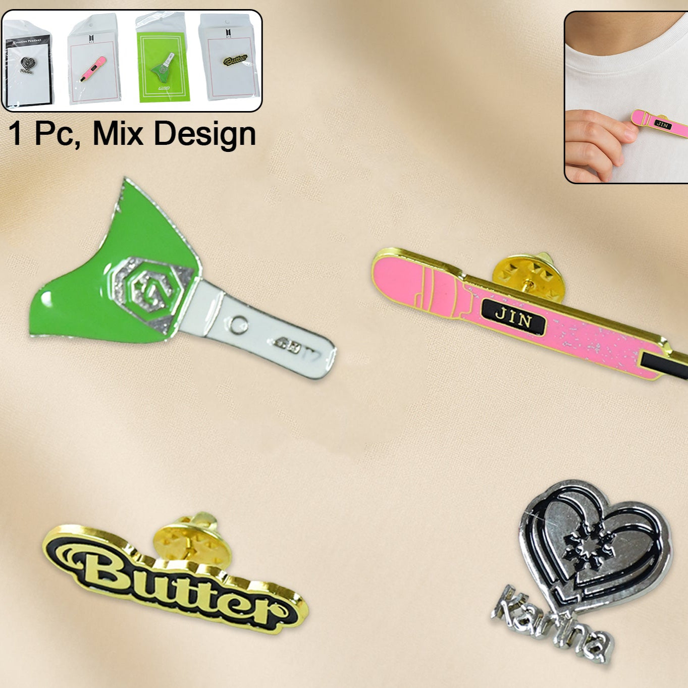 Stylish Metal Badge Pin  Single Piece (Random Design) - Happy Price - Image 1