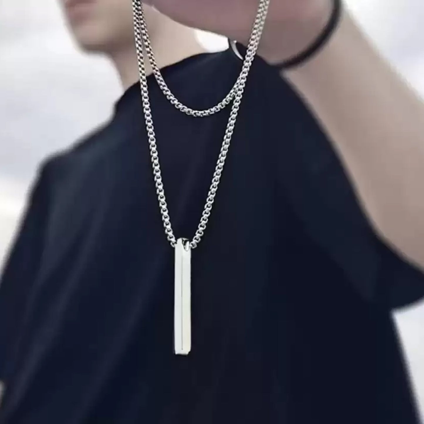 Plain Stick Shape Locket With Chain Stainless Steel Necklace (1 Pc) - Happy Price - Image 3