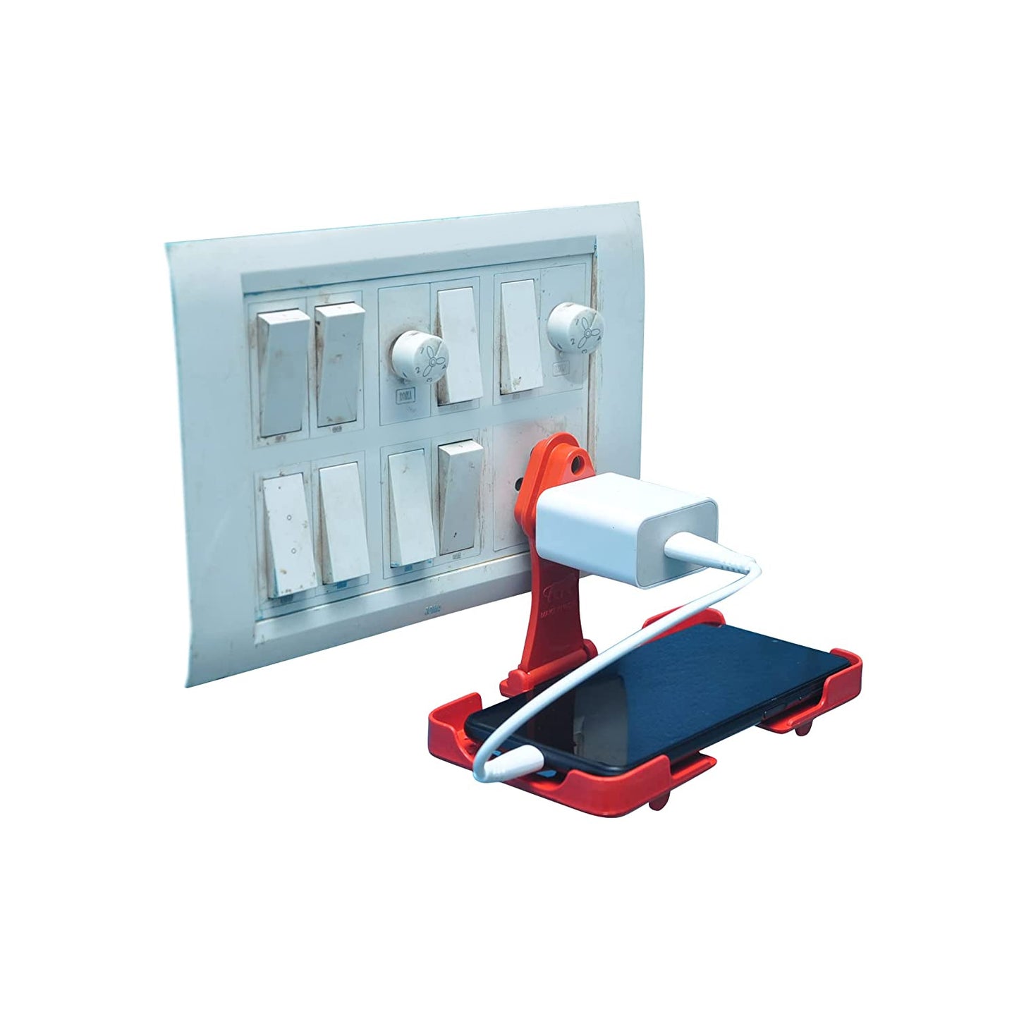Multi-purpose Wall Holder Stand For Charging Mobile Just Fit In Socket And Hang (Red) - Happy Price - Image 4