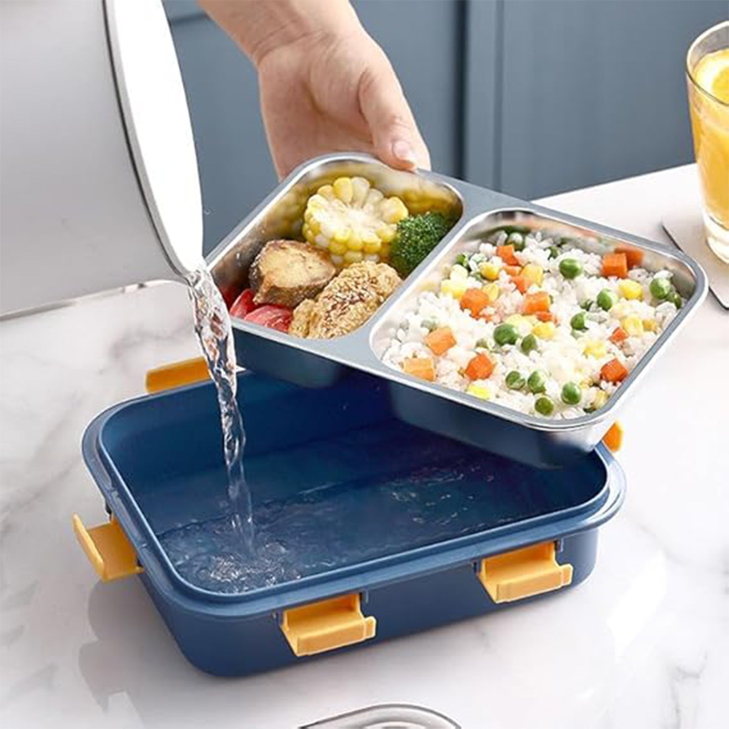 Stainless Steel Lunch Box 2 Section Lunch Box With Spoon - Happy Price - Image 2