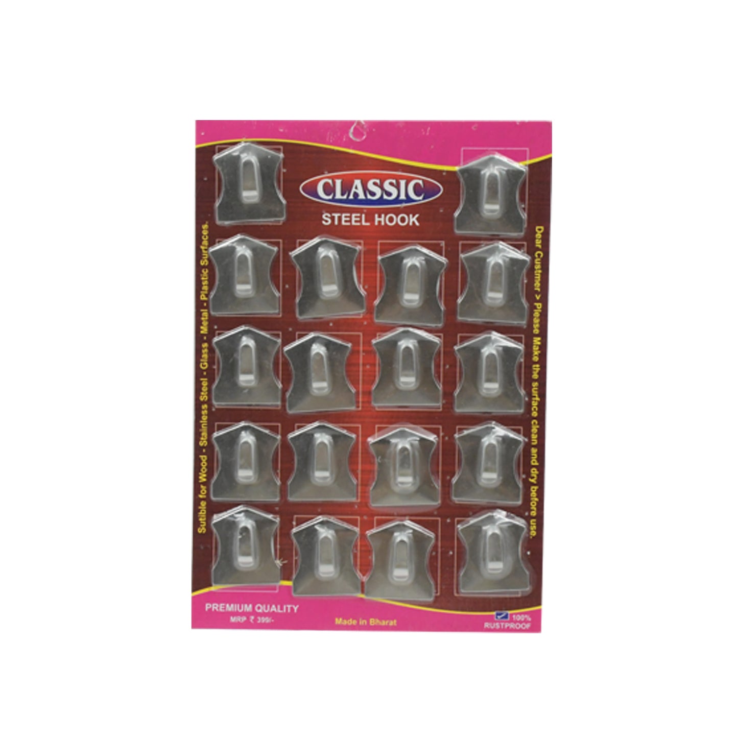 Multipurpose Stainless Steel Wall Hanging Hook 18 Pc Self Adhesive Stainless Steel Heavy Duty Wall Hooks For Hanging Clothes Calender Bathroom Tiles Kitchen Key Hange (18 Pc Set) - Happy Price - Image 4