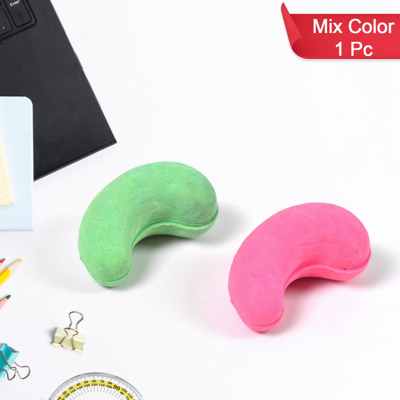 Cashew Nut Eraser Rubber Erasers (1 Pc  Mix Colour  Design) - Happy Price - Image 1