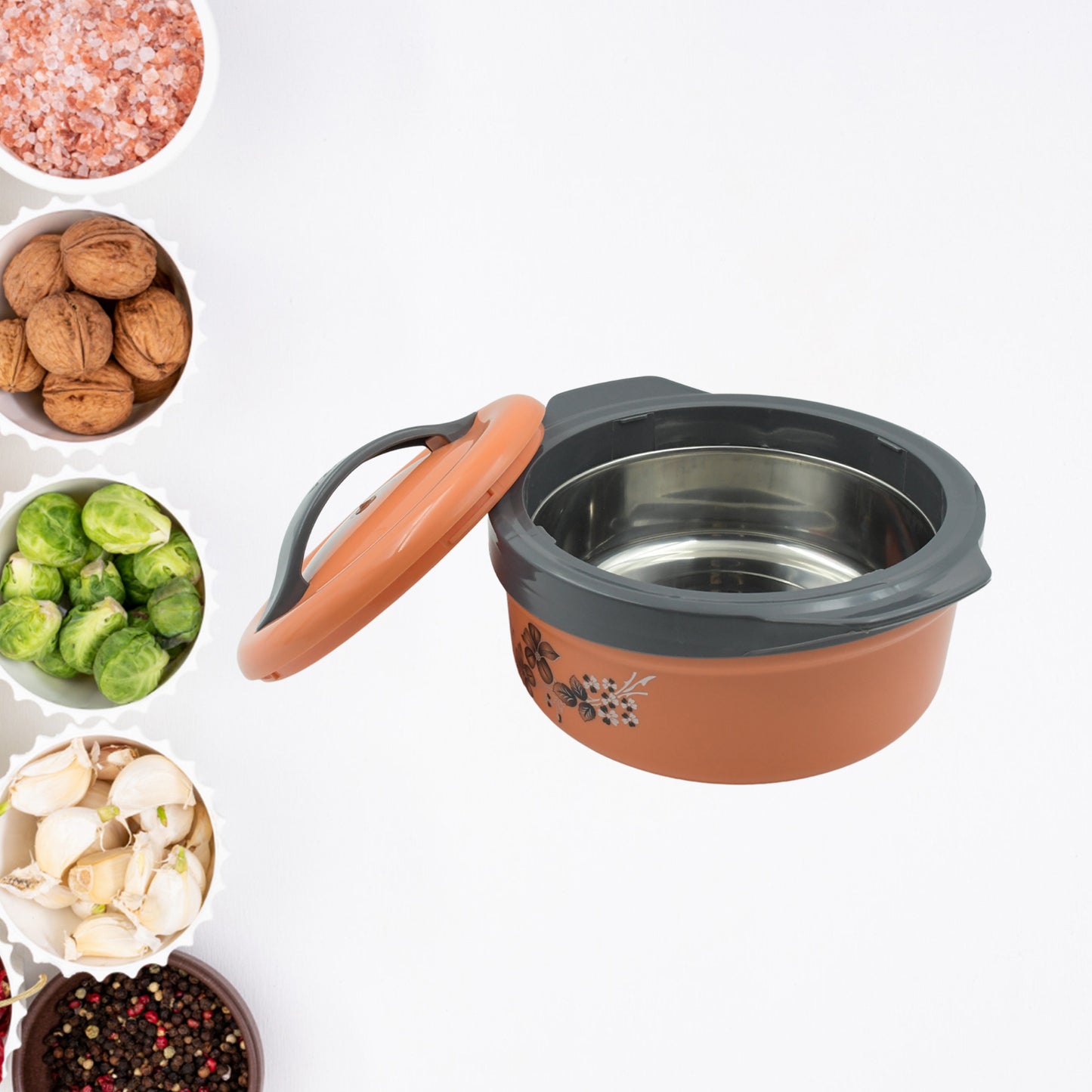 Casserole Box For Food Searving Inner Steel Insulated Casserole Hot Pot Flowers Printed Chapati Box For Roti Kitchen (Approx 2500 Ml) - Happy Price - Image 5