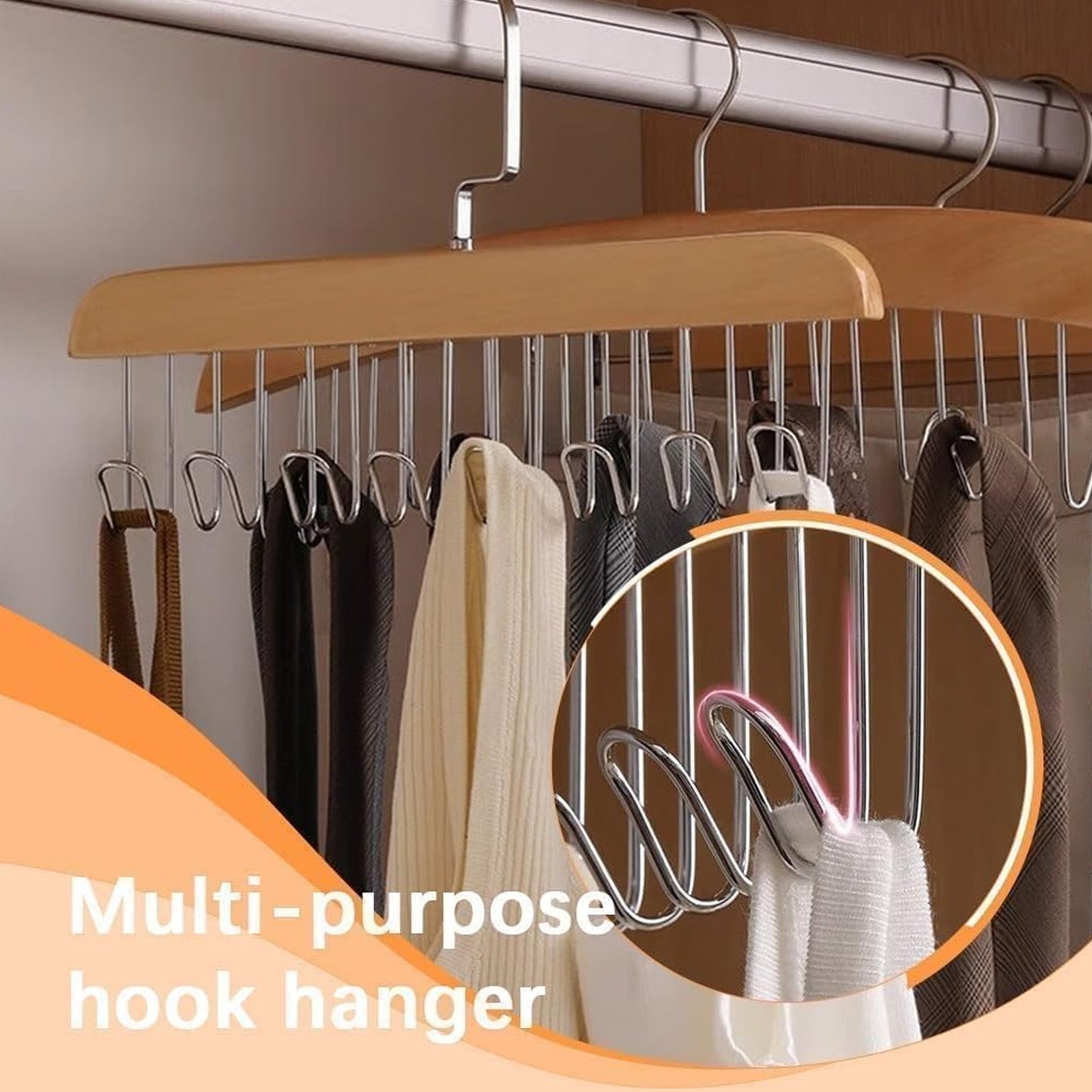 Space Saving 8 Hooks Wooden Hangers (Hanging Hook Included  1 Pc) - Happy Price - Image 5