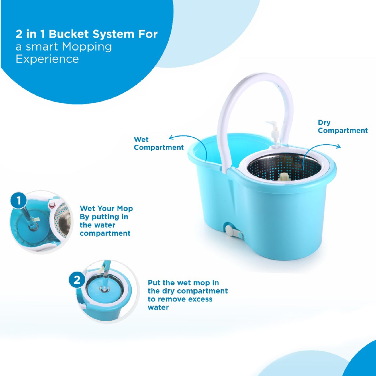 Plastic Spinner Bucket Mop 360 Degree Self Spin Wringing With 2 Absorbers For Home And Office Floor Cleaning Mops Set - Happy Price - Image 6