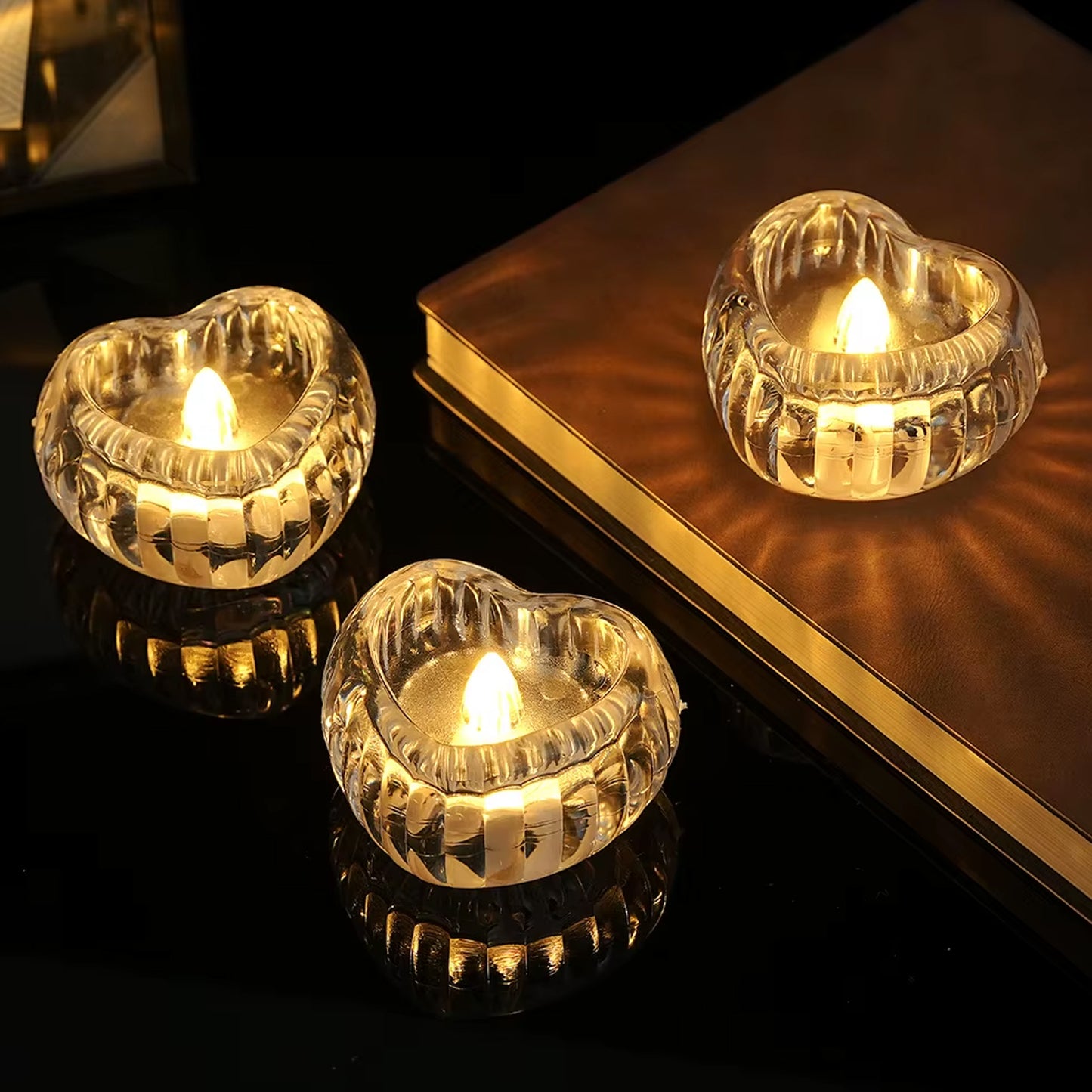 Set of 12 Heart Shaped Flameless LED Candles - Decorative Tealights for Ambiance - Happy Price - Image 6