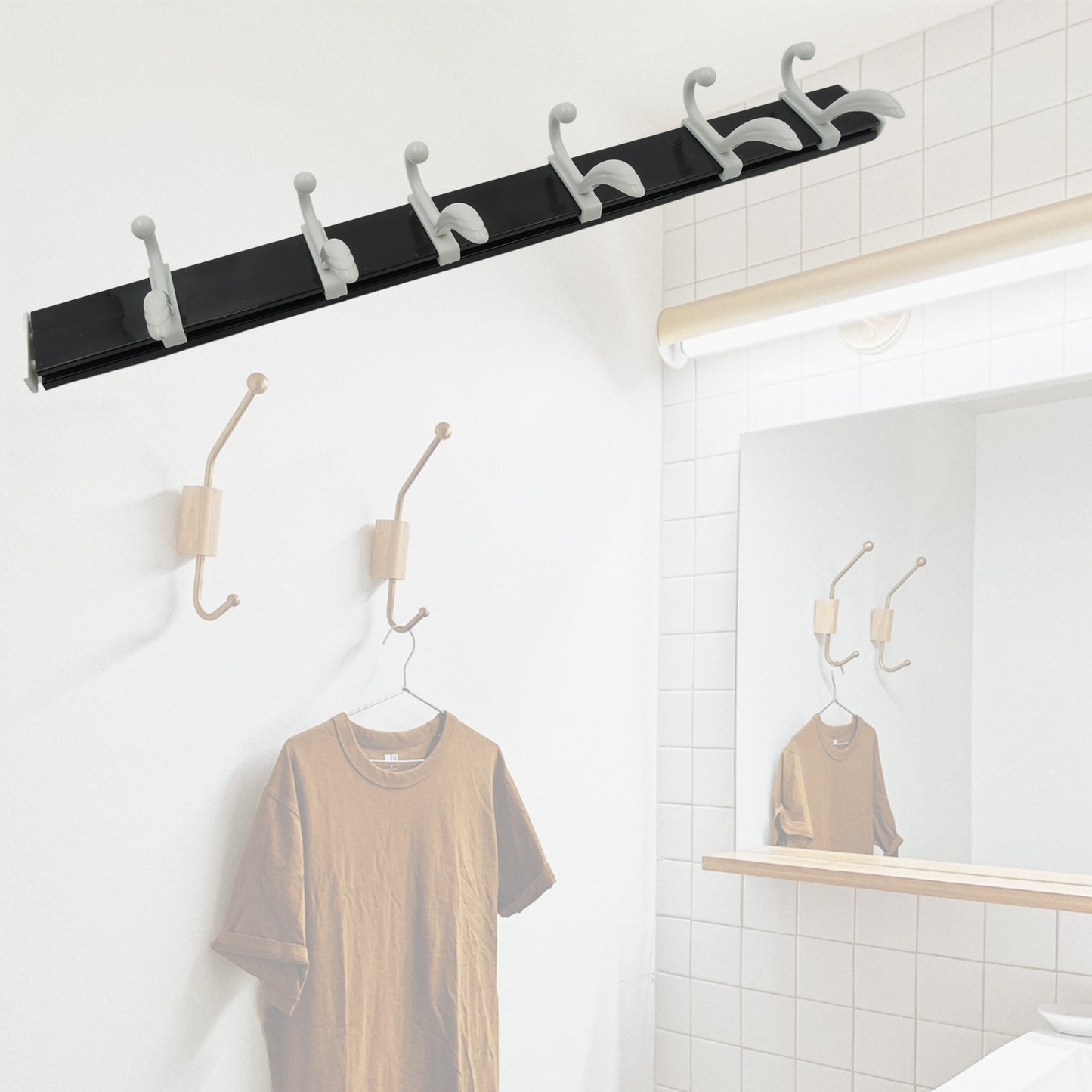 Cloth Hanger Wall Door Hooks Rail For Hanging Clothes For Hanging Hook Rack Rail Extra Long Coat Hanger Wall Mount For Clothes Jacket Hats 6 Hook With Eco-friendly Liquid Adhesive Glue - Happy Price - Image 6