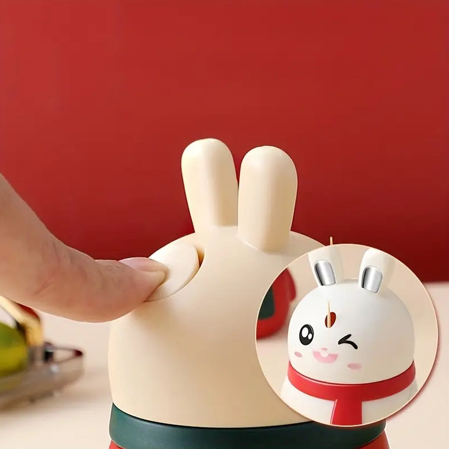 Rabbit Shape Toothpick Dispenser Pressing Small Size Accessory Durable Red  Home  Garden  Kitchen Dining  Bar  Kitchen Storage  Organization  Racks  Holders Dining Room Table Decoration (1 Pc ) - Happy Price - Image 6