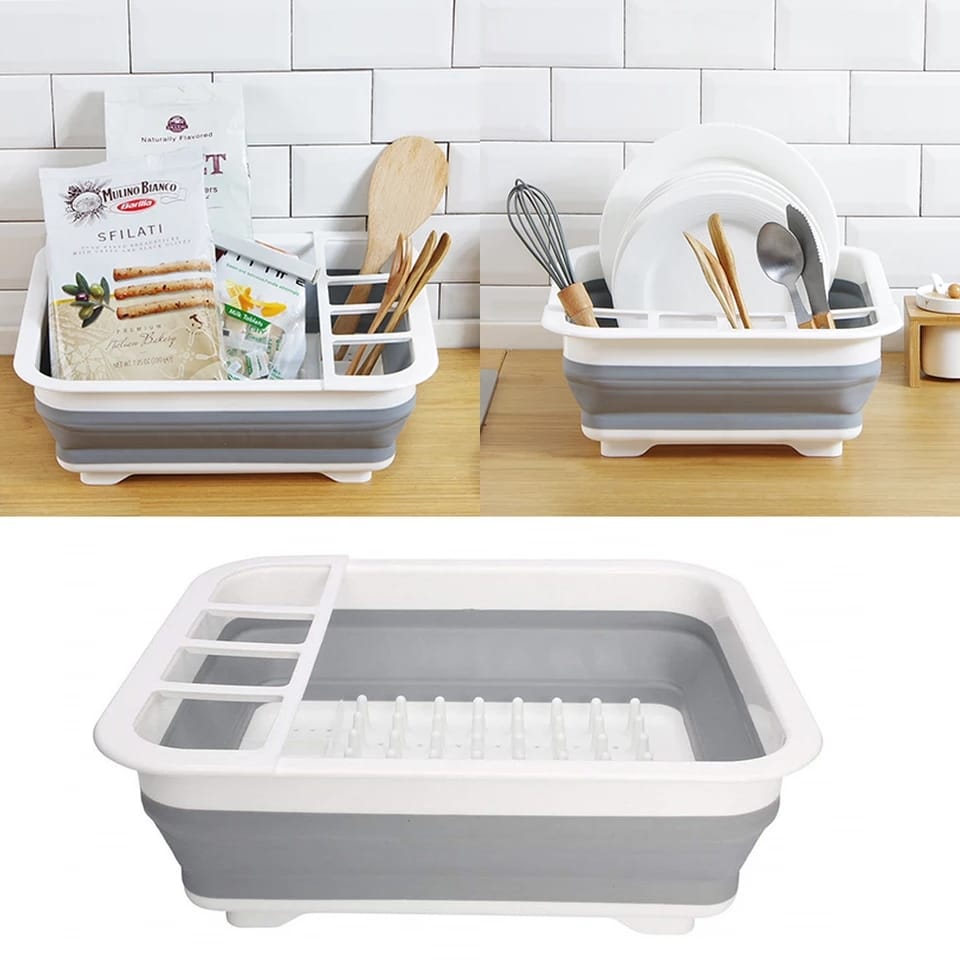 Collapsible Folding Silicone Dish Drying Drainer Rack With Spoon Fork Knife Storage Holder - Happy Price - Image 2