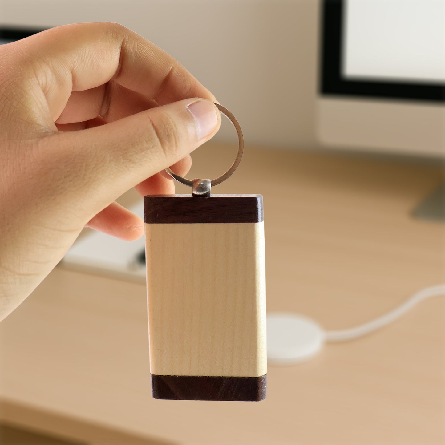 Premium Wooden Keychain With Dual Tone Finish (1 Pc) - Happy Price - Image 2