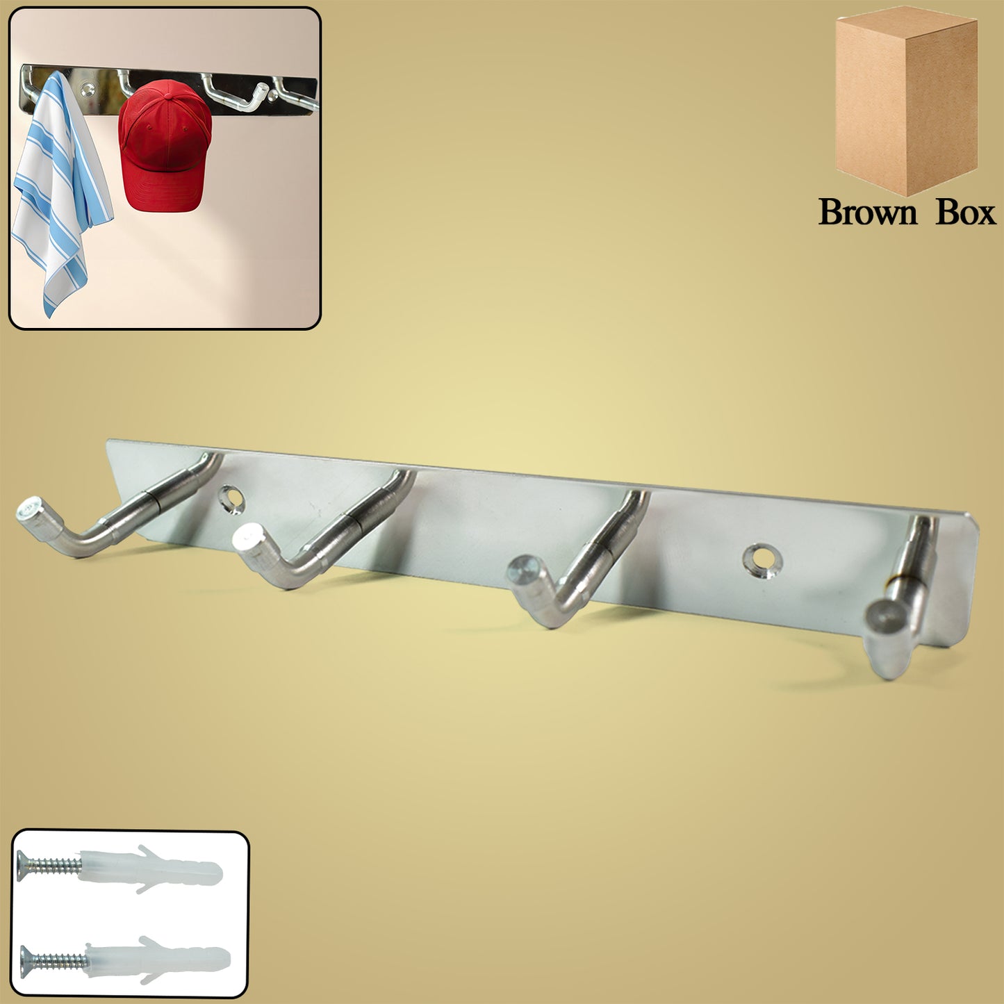 Stainless Steel Wall Mounted Coat 4 Hook Rack (20x3  1 Pc) - Happy Price - Image 2