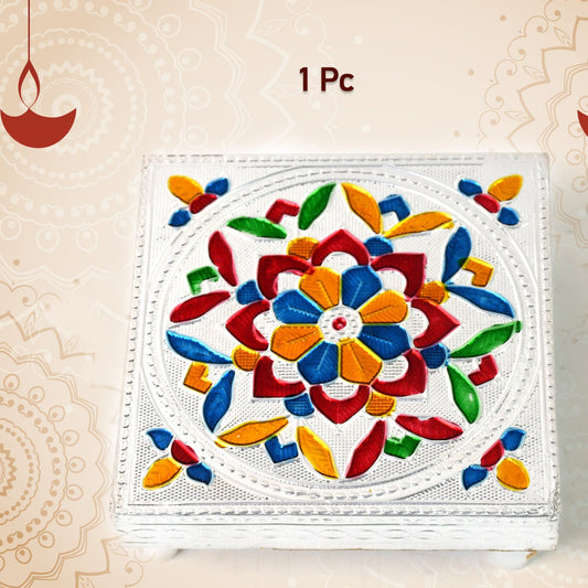 Handicraft Meenakari Wooden Chowki Puja Bajot For Home  Office Decor For Puja Multicolour (1 Pc Set) - Happy Price - Image 1