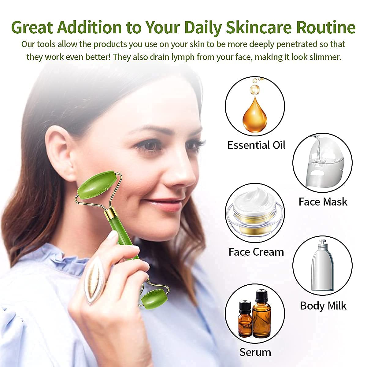 Gua Sha Stone And Anti Aging Jade Roller Massager For Face Massage Natural Face Skincare Massager  Face Roller Massager For Women  Face Shaper Jade Roller And Gua Sha Set For Glowing Skin - Happy Price - Image 5