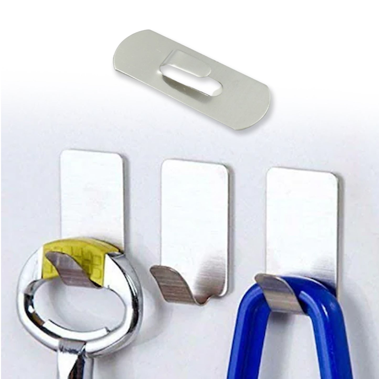 Multipurpose Stainless Steel Wall Hanging Hook 12 Pc Self Adhesive Stainless Steel Heavy Duty Wall Hooks For Hanging Clothes Calender Bathroom Tiles Kitchen Key Hange (18 Pc Set) - Happy Price - Image 3
