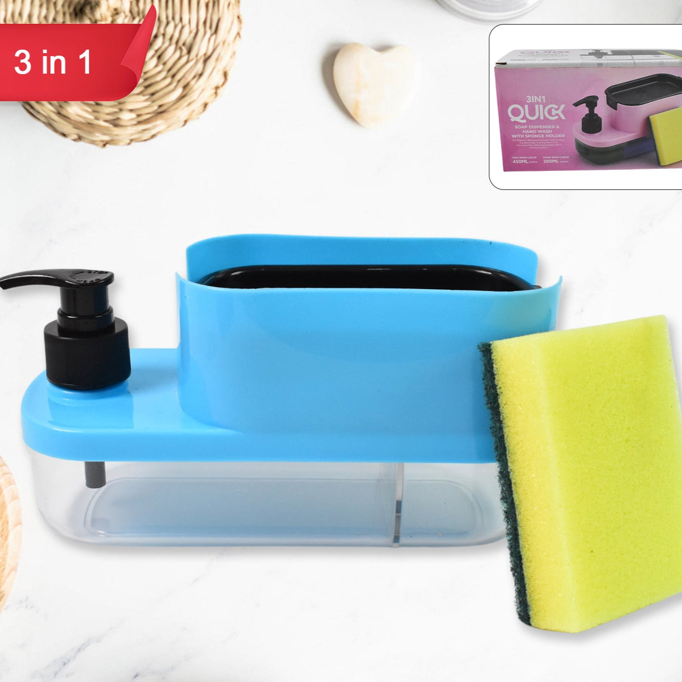 3-in-1 Kitchen Soap Dispenser with Sponge Holder