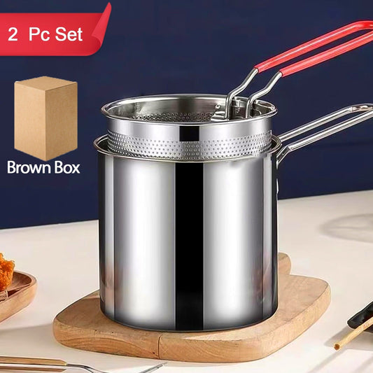 Small Deep Frying Pot With Strainer Basket (2 Pc Set) - Happy Price - Image 1