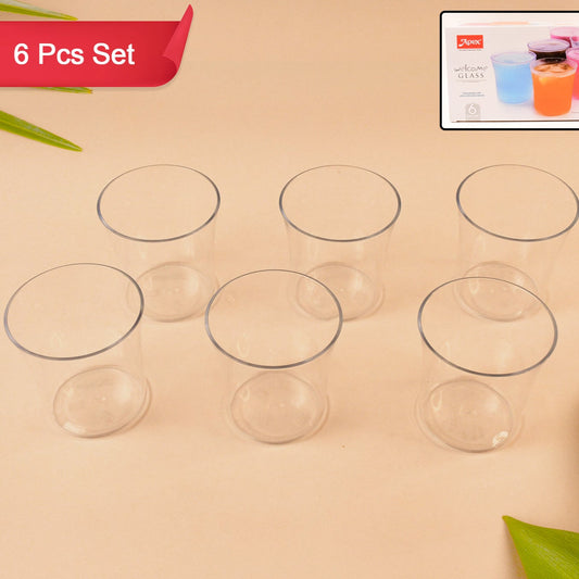Apex Welcome Plastic Glass Set For Daily Use  Set Of 6 - Happy Price - Image 1