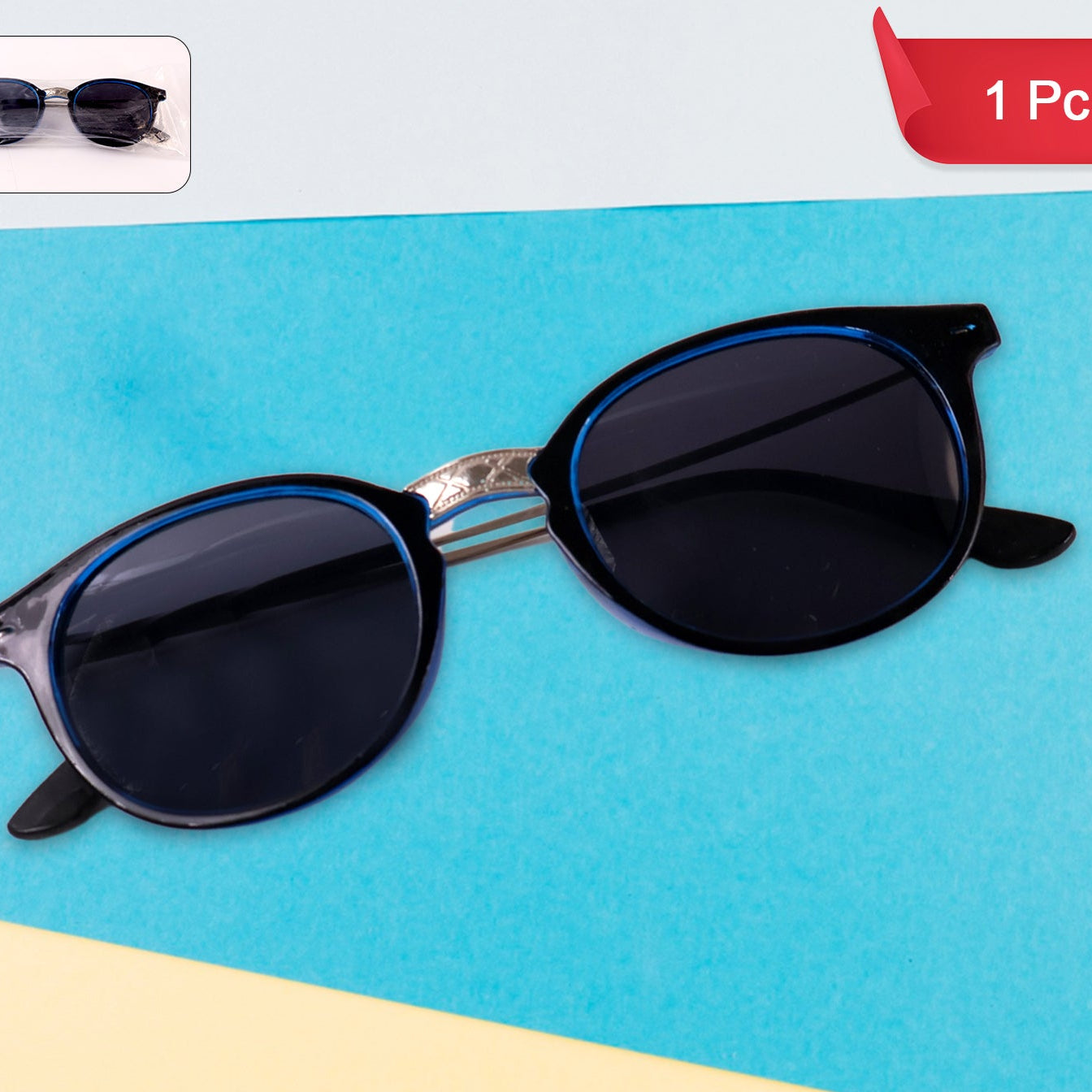 Blue Uv Protected Round Sunglasses Classic Sunglasses For Men  Women Lightweight - Happy Price - Image 1