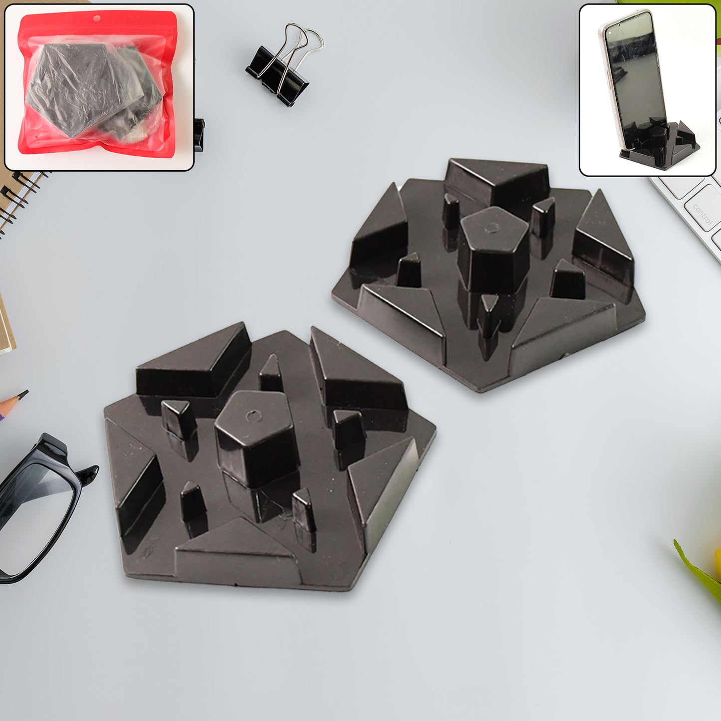 2 Pc Mobile Phone Stand Holder, Multi-Angle Plastic Desk Cradle for Smartphones