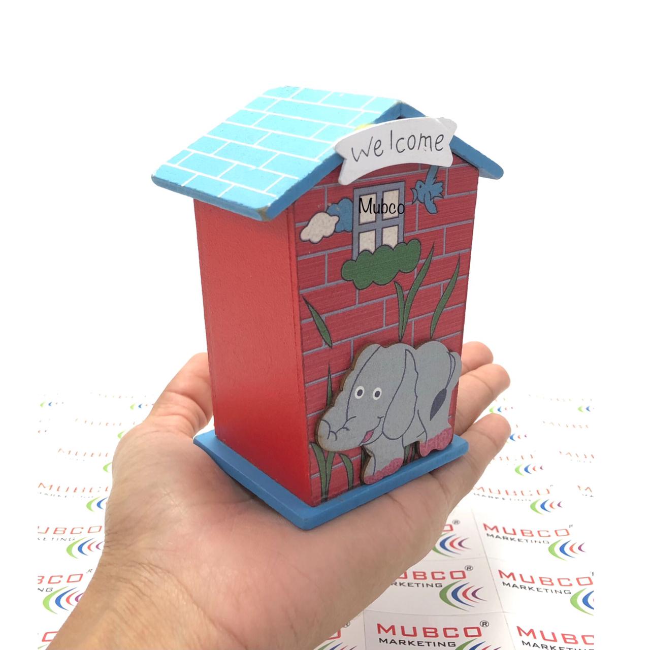 Cute Cartoon House Shaped Lovely Wooden Piggy Bank Money Bank - Happy Price - Image 6