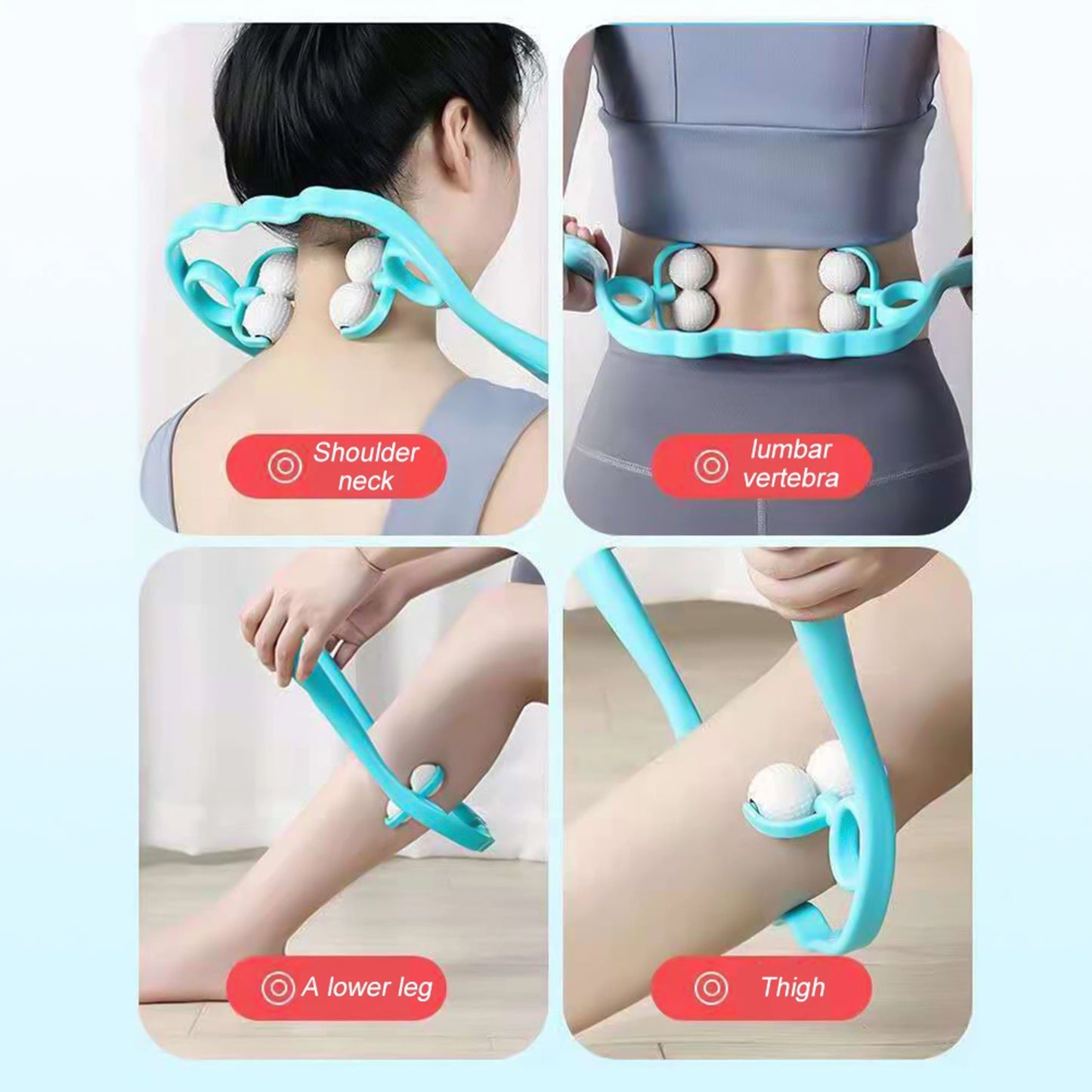 Dual Roller Neck & Shoulder Massager with 4 Balls - Manual Acupressure Tool