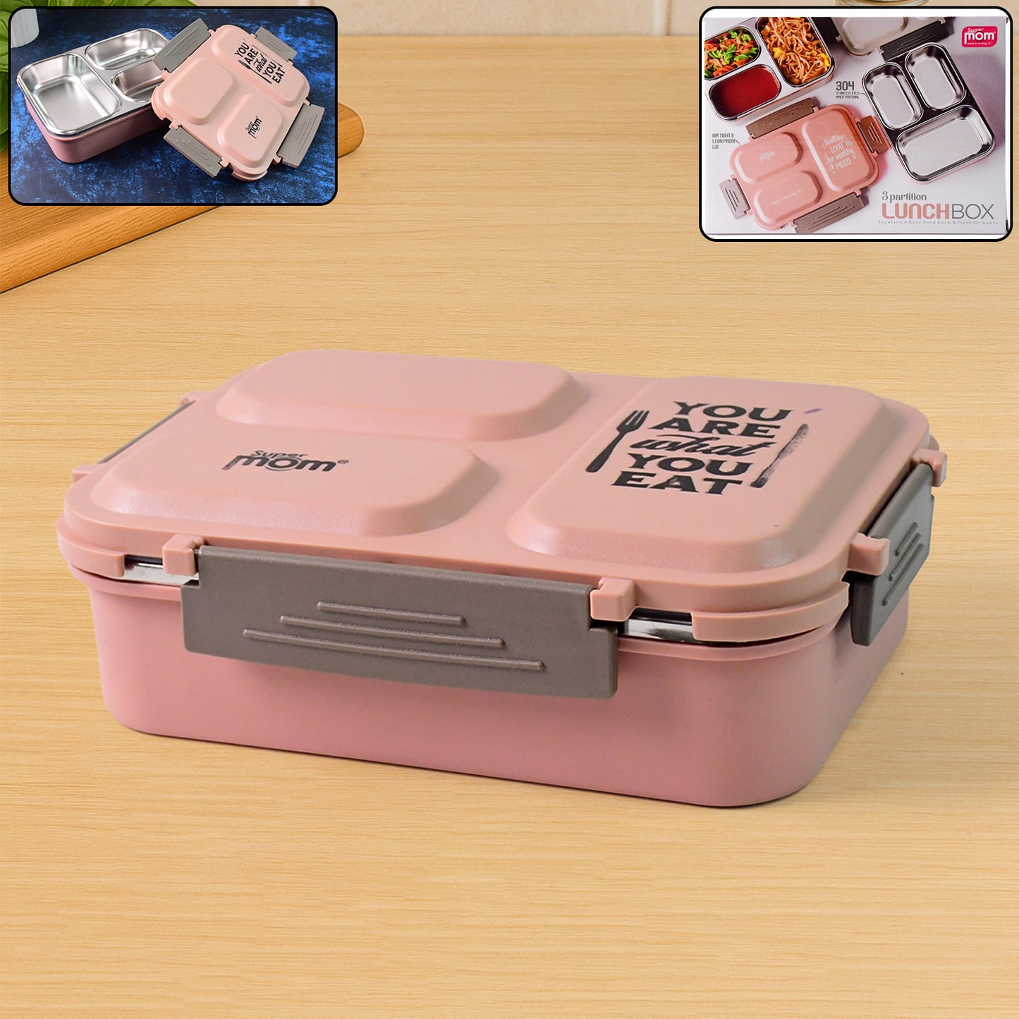 Premium 3-Partition Stainless Steel Lunch Box (1 Pc) - Leak-Proof Tiffin for Office & School - Happy Price - Image 2