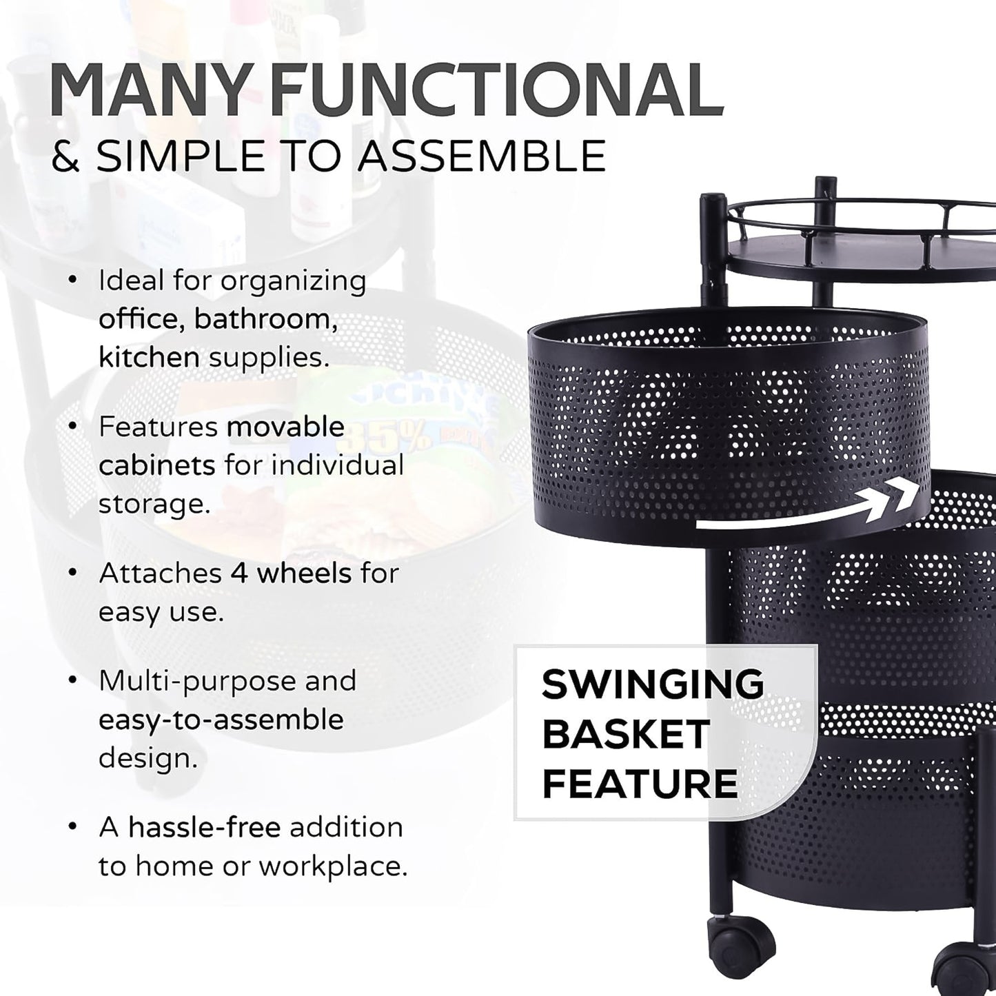 Metal Round High Quality Kitchen Trolley With Wheels (3 Layer  1 Pc) - Happy Price - Image 4