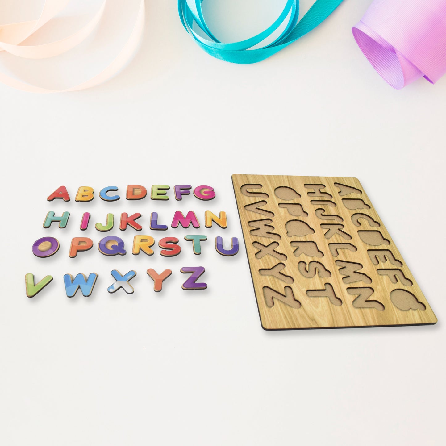 Wooden Puzzle Board Abc Letters Shapes Educational Learning Toys (1 Set) - Happy Price - Image 3