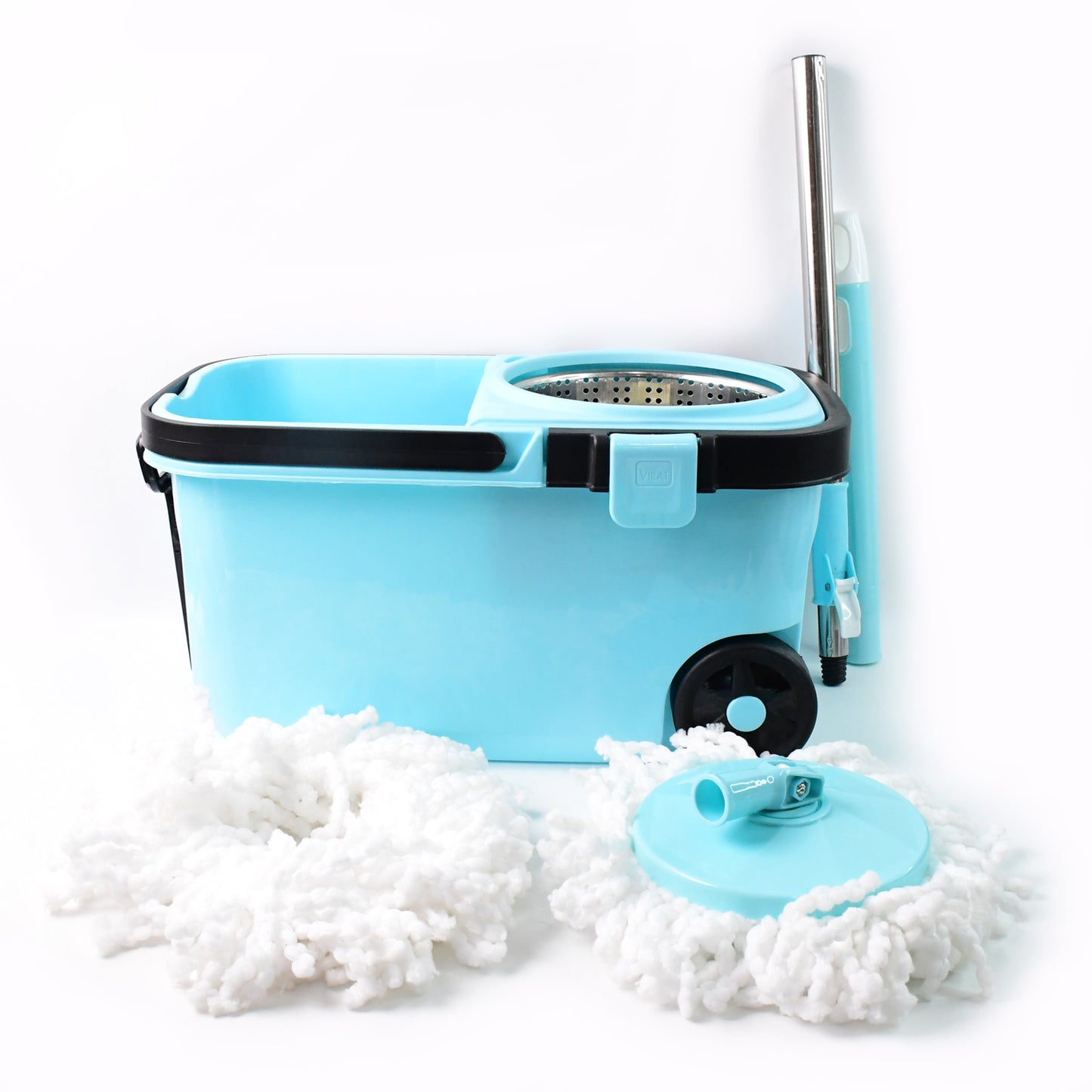 360 Spin Mop Set with Stainless Steel Wringer & Wheels - 2 Extra Refills