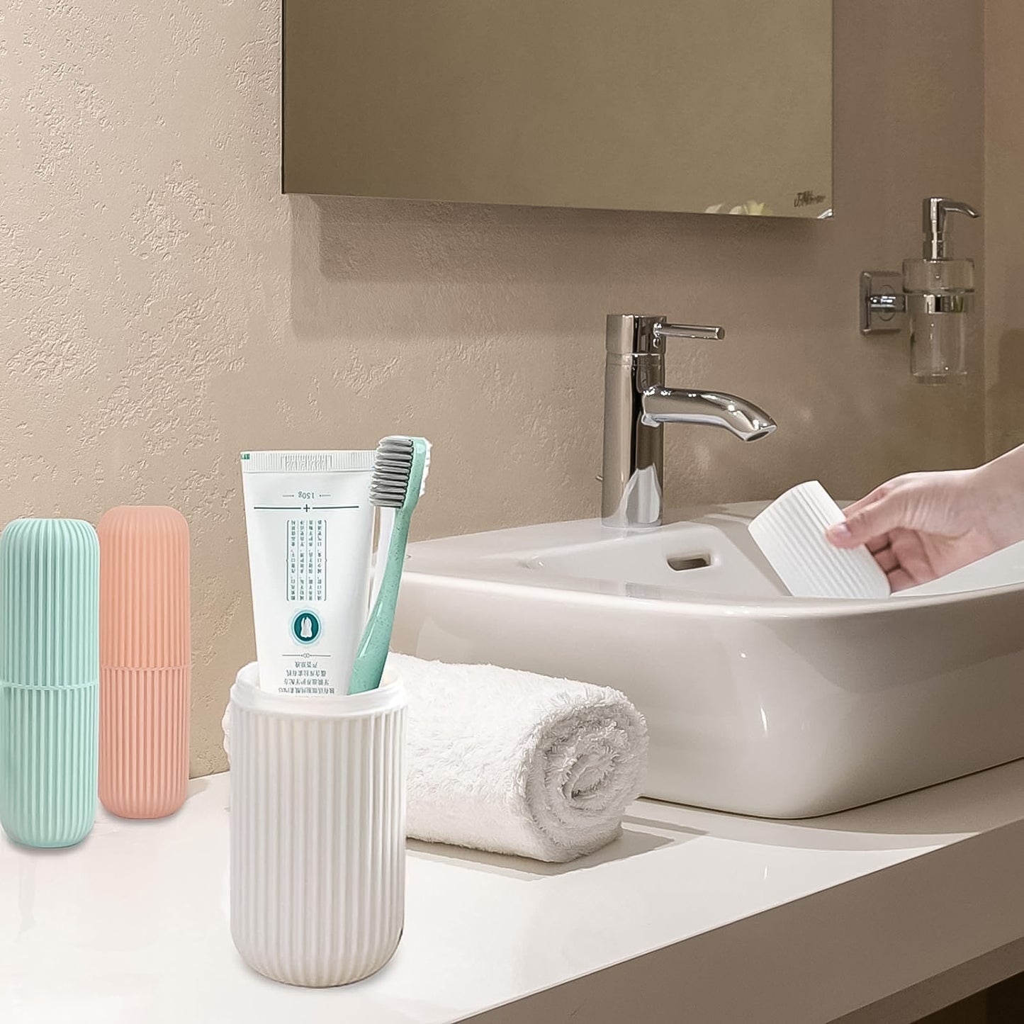 Capsule Shape Travel Toothbrush Toothpaste Case Holder (Multicolor  3 Pcs Set) - Happy Price - Image 4