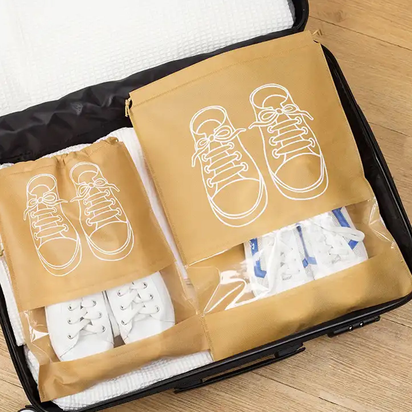 Beach Bag Shoes Storage Bag Closet Organizer Non-woven Travel Portable Bag Waterproof Pocket Clothing Classified Hanging Bag Shoe Bag Luggage Travel Portable Shoe Pouch Non Woven Transparent Window (3 Pc ) - Happy Price - Image 5