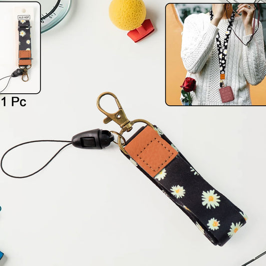 Floral Print Neck Lanyard Strap With Clip Hook  Mobile String (1 Pc) - Happy Price - Image 1