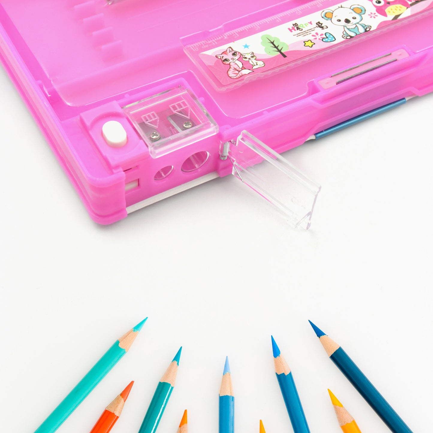 Printed Pencil Case For Kidsmulti Compartment Compass Pencil Box With Sharpener Eraser Pencil  Scale School Supplies Pencil Compass Boxstationery Case (Pack Of 1) - Happy Price - Image 5